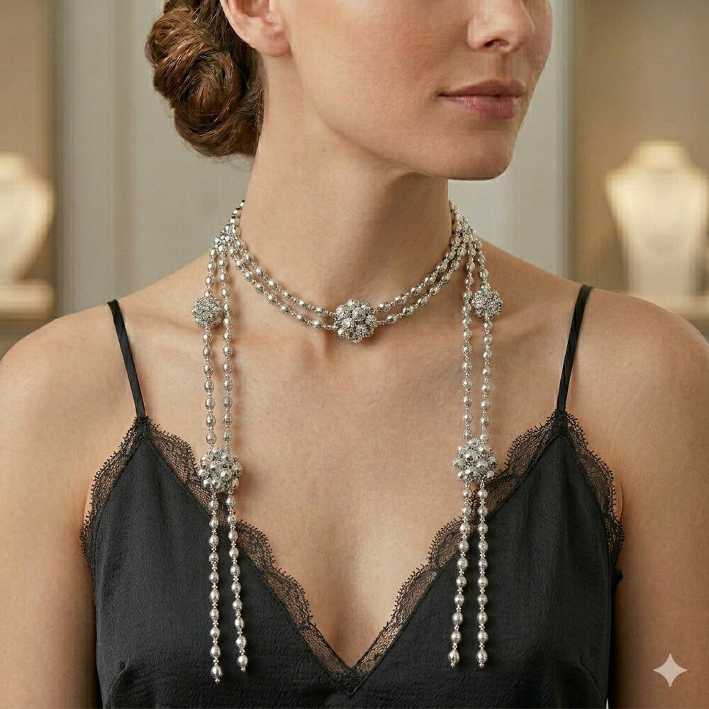 Silver Beaded Necklace Strand
